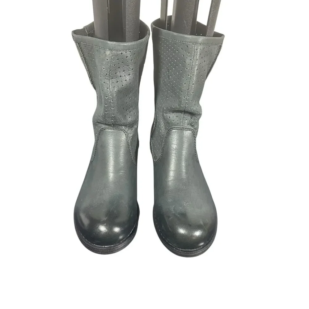 Mojo Moxy Gray Perforated Leather Mid-Calf Boots 6.5 Western Slouchy